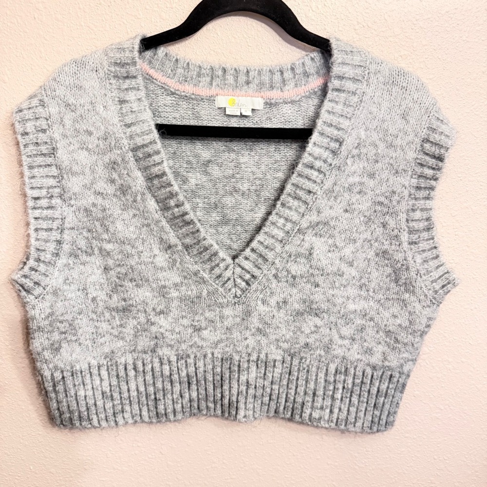 Boden Grey Mohair Wool Blend Cropped V-Neck Sweater Vest K0758 Medium